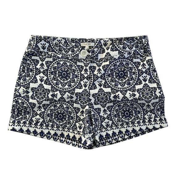 Tyler Boe Medallion Blue White Print Trouser Shorts Cuffed Pockets Size 6 - Picture 1 of 12